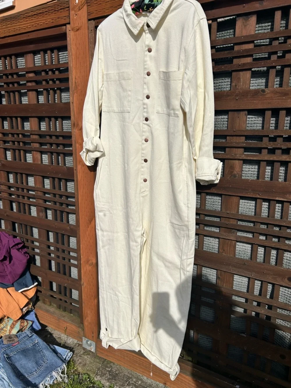 Bucket List Sarah Jumpsuit Tan Button-Up Denim Utility Jumpsuit size medium - Picture 2 of 16